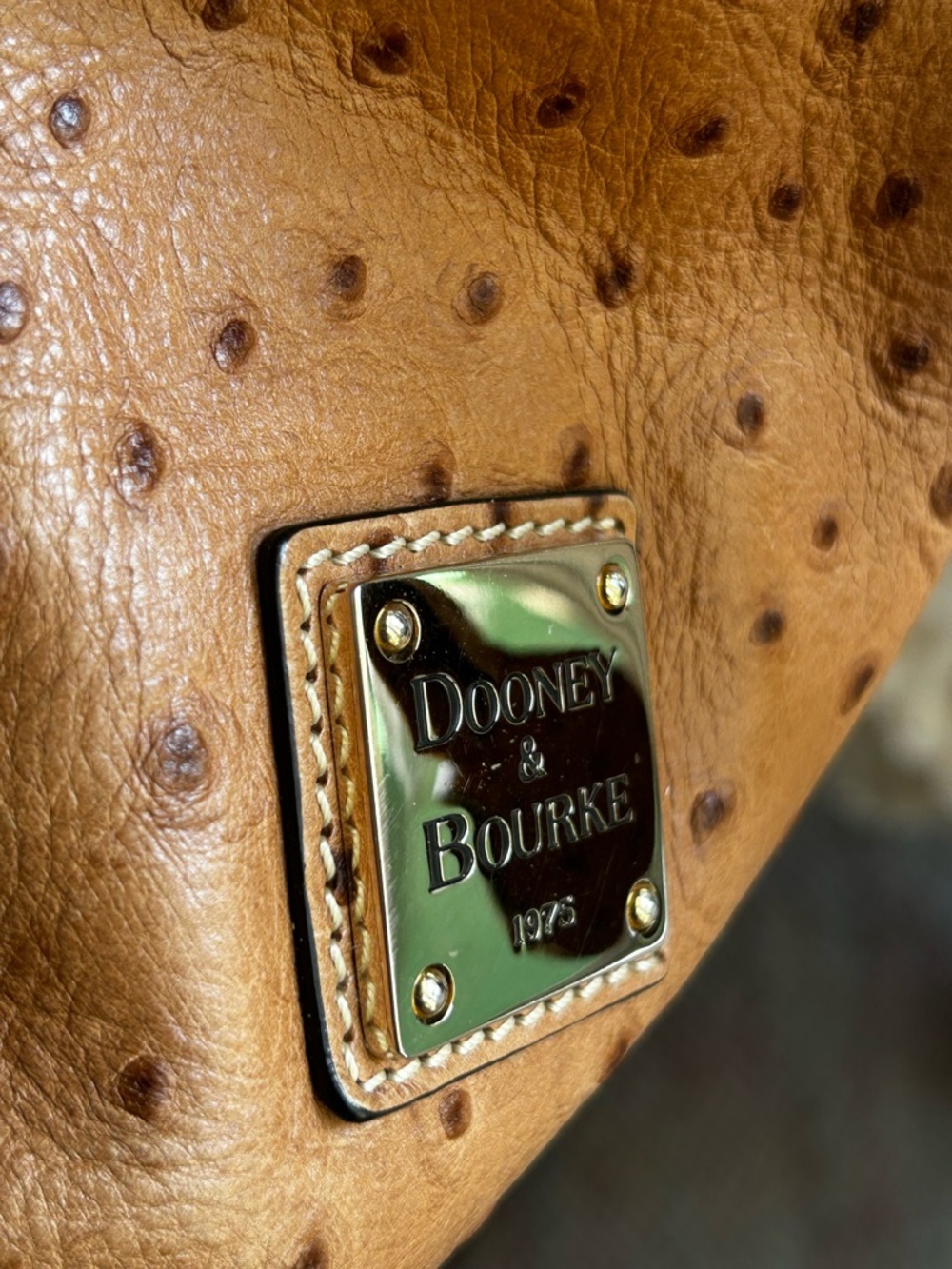 Dooney & Bourke Tan Ostrich-Embossed Drawstring Bucket Bag - Picture 7 of 17